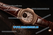 Patek Philippe Master Swiss Tourbillon Manual Winding Rose Gold Case White Dial Stick Markers With Rose Gold Bezel Brown Leahter Strap