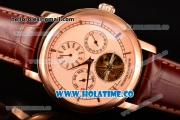 Vacheron Constantin Malte Tourbillon Asia Automatic Rose Gold Case with Pink Dial and Coffee Leather Strap - Stick Markers