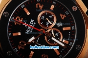 Hublot Big Bang King Quartz Movement Rose Gold Case with Ceramic Bezel-Black Dial and Black Rubber Strap