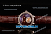 Cartier Rotonde De Swiss Quartz Steel Case with Brown Guilloche Dial Diamonds Bezel and Brown Leather Strap