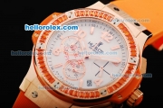 Hublot Big Bang Chronograph Quartz Movement White Dial with Orange Diamond Bezel and Orange Rubber Strap-Lady Size