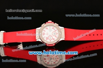 Hublot Big Bang Chronograph Miyota Quartz Movement Stainless Steel Case with White Dial and Red Rubber Strap-Lady Size
