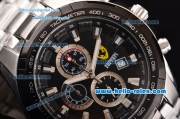 Ferrari Chrono Miyota OS10 Quartz Steel Case PVD Bezel with Steel Strap and Black Dial Stick Markers Three Subdials