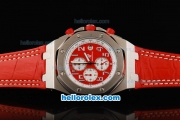 Audemars Piguet Royal Oak Offshore Japanese Miyota Quartz Movement with Red/White Dial and Silver Case-Red Leather Strap