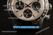 Rolex Daytona Vintage Edition Chrono Miyota OS20 Quartz Steel Case with Silver Dial and Black Leather Strap