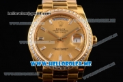 Rolex Day-Date Swiss ETA 2836 Automatic Yellow Gold Case/Bracelet with Yellow Gold Dial and Diamonds Bezel Stick Markers (BP)