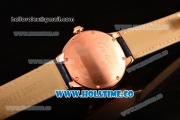 Cartier Rotonde De Swiss Quartz Rose Gold Case with Blue Leather Strap with White Guilloche Dial