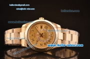 Rolex Sky-Dweller Asia 2813 Automatic Gold Case/Strap with Champagne Dial and Roman Numeral Hour Markers ETA Coating