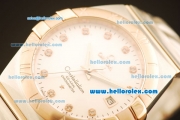 Omega Constellation Co-Axial Swiss ETA 2824 Automatic Steel Case with Rose Gold Bezel and Diamond Markers-White Dial