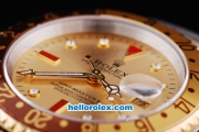 Rolex GMT Master II Automatic Movement Gold Dial with Gold Bezel and Diamond Marking-Two Tone Strap