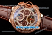 Cartier Ballon Bleu De Tourbillon Asia Automatic Rose Gold Case with Brown Dial and Roman Numeral Markers - Diamonds Bezel