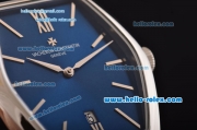 Vacheron Constantin Malte Miyota OS2035 Quartz Steel Case with Blue Leather Strap Blue Dial Stick Markers