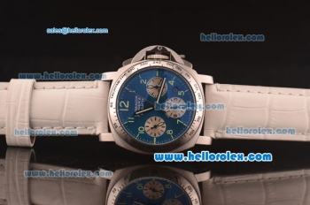 Panerai Luminor Regatta Pam 162 Automatic Full Steel with Blue Dial and White Leather Strap-7750 Coating