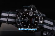 Rolex Submariner Pro-Hunter Oyster Perpetual Swiss ETA 2836 with Black Dial and Case-White Marking and Nylon Strap Vintage Edition