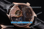 IWC Portuguese Tourbillon Asia ST25 Automatic Rose Gold Case with Black Dial Arabic Numeral Markers and Black Leather Strap