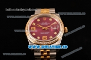 Rolex Datejust Asia Automatic Yellow Gold/Steel Case with Diamonds Bezel Rose Red Dial and Diamonds Markers (BP)