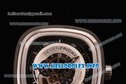 SevenFriday P1-01Japanese Miyota 8215 Automatic Steel Case with Skeleton Dial and Black Leather Strap