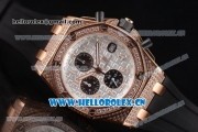 Audemars Piguet Royal Oak Offshore Seiko VK67 Quartz Rose Gold/Diamonds Case with White Dial and Arabic Numeral Markers Black Rubber Strap