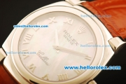 Rolex Cellini Swiss Quartz Steel Case with White MOP Dial and Brown Leather Strap-Roman Markers