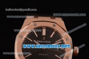 Audemars Piguet Royal Oak 41 Clone AP Calibre 3120 Automatic Rose Gold Case with Black Dial Stick Markers and Black Leather Strap (BP)