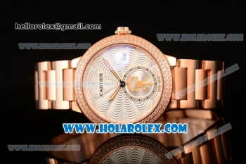 Cartier Rotonde De Miyota Quartz Rose Gold Case/Bracelet with Silver Dial and Diamonds Bezel