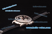 Rolex Daytona Swiss Valjoux 7750-SHG Automatic Steel Case with Diamond Bezel - Black Dial and Black Leather Strap