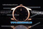 Patek Philippe Calatrava Miyota Quartz Rose Gold Case with Black Dial and Black Leather Strap Diamonds Markers