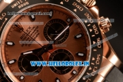 Rolex Daytona Clone Rolex 4130 Automatic Chrono Rose Gold Case Brown Dial Dots Markers With Rose Gold Bezel Black Rubber Strap(AR)