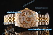 Rolex Datejust Swiss ETA 2836 Automatic Full Steel Case with Yellow Gold/Diamond Bezel and White MOP Dial-Two Tone Strap