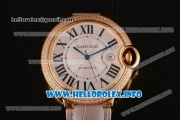 Cartier Ballon Bleu De Large Asia 4813 Automatic Yellow Gold Case with Sliver Dial Diamonds Bezel and Grey Leather strap