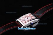 Franck Muller Geneve Long Island Quartz Silver Case with White Dial and Black Leather Starp-Red Marking