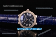 Cartier Ballon Bleu De Small Swiss Quartz Steel Case with Diamonds Bezel Blue Dial and Blue Leather Strap - White Markers