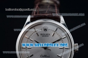 Rolex Cellini Clone Rolex 3132 Automatic Steel Case with Silver Dial Brown Leather Strap - (BP)