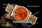 Rolex Datejust Asia Automatic Yellow Gold/Steel Case with Diamonds Bezel Red Dial and Diamonds Markers (BP)