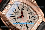 Franck Muller Conquistador Grand Prix Asia Automatic Rose Gold Case with Black Arabic Numeral Markers and White Dial