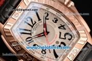 Franck Muller Conquistador Grand Prix Asia Automatic Rose Gold Case with Black Arabic Numeral Markers and White Dial