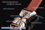 Cartier Tank Enlacée Swiss Quarz Steel Case with Silver Dial and Red Leather Strap