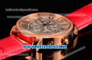 Cartier Ronde Louis Cartier Miyota 1L45 Quartz Rose Gold Case with Red Leather Strap and Diamonds Bezel