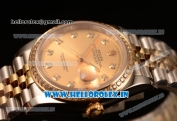 Rolex Datejust 37mm Swiss ETA 2836 Automatic Two Tone with Gold Dial and Diamods Markers Diamonds Bezel