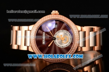 Cartier Rotonde De Miyota Quartz Rose Gold Case/Bracelet with Brown Dial and Diamonds Bezel