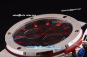 Hublot Classic Fusion Chronograph Miyota OS20 Quartz Steel Case with Black Dial and Red Rubber Strap