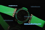 Hublot Big Bang Chronograph Swiss Valjoux 7750 Automatic Movement PVD Case with Green Diamond Bezel and Green Rubber Strap