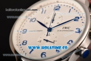 IWC Portuguese Chrono Miyota Quartz Steel Case with White Dial and Blue Arabic Numeral Markers