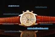Breitling Transocean Quartz Steel Case with Rose Gold Bezel and White Dial-Brown Leather Strap