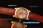 Rolex Cellini Swiss Quartz Rose Gold Case with Pink MOP Dial and Brown Leather Strap-Diamond Markers