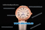 Cartier Ballon Bleu De Small Swiss Quartz Rose Gold Case with Diamonds Bezel White Dial and White Leather Strap - Black Markers