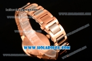 Cartier Rotonde De Miyota Quartz Rose Gold Case/Bracelet with Black Dial and Diamonds Bezel