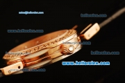 Omega Ladymatic Quartz Rose Gold Case with Diamond Bezel and Black Leather Strap