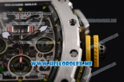 Richard Mille RM 011 Felipe Massa Flyback Swiss Valjoux 7750 Automatic Steel Case with Skeleton Dial and Yellow Leather Strap Yellow Markers