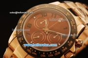 Rolex Daytona Chronograph Swiss Valjoux 7750 Automatic Rose Gold Case and Brown Dial with PVD Bezel-Rose Gold Strap